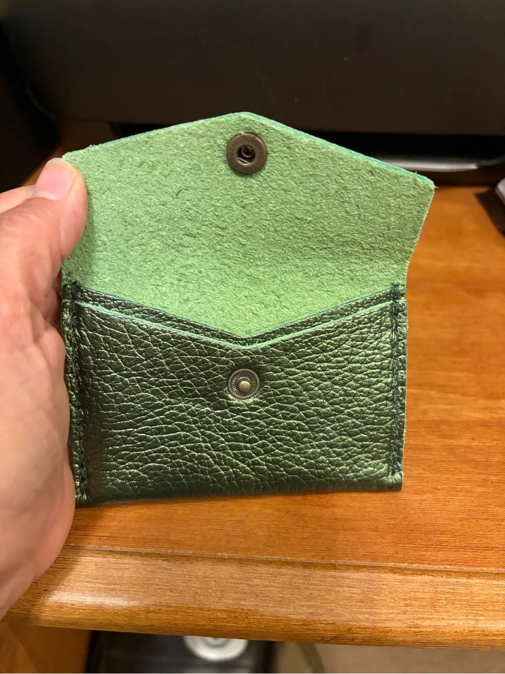 Metallic Greench Leather Card Wallet